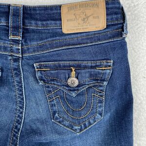 TRUE‎ RELIGION Super Skinny Blue Jeans  26 Frayed Ankle FLAP Pockets Stretch